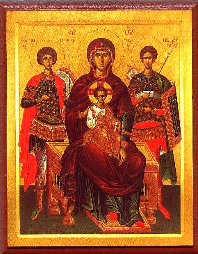 Maria, Jesusbarnet, Sankt Demetrius och Sankt G&ouml;ran